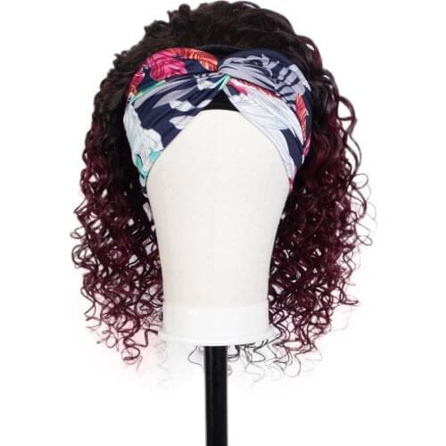 Sleek Brazilian Deep Wave Bandage Hair Wigs Ombre T1B/4/27 And 99J Color Remy Headband Hair Wig With Clips For Black Women