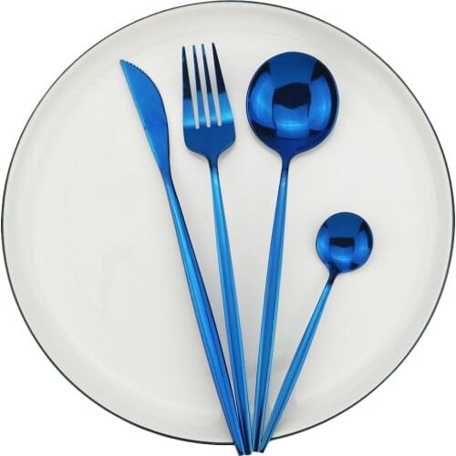 Hot Sale Mirror Dinnerware Cutlery Set Tableware Set Blue Stainless Steel Dinner Set Knife Fork Spoon Home Party Silverware Set