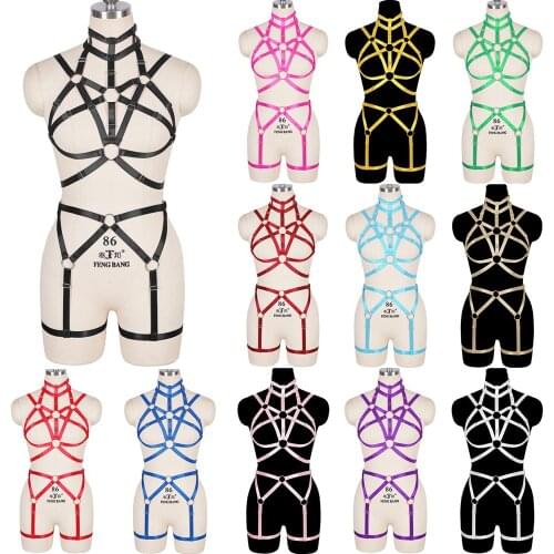 Goth Plump Woman Chest Harness Fashion Bdsm Rave Wear Light Sexy Bride Foot Bandage Sexy Lingerie Set Body Stockings Garter Belt