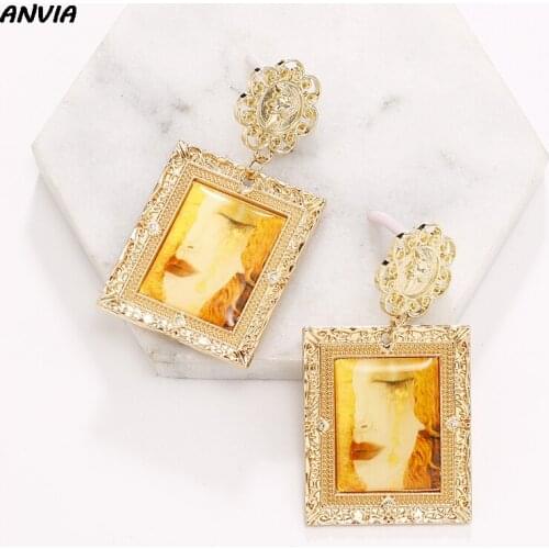 Classical Klimt The Kiss Oil Painting Art Drop Earrings Palace Golden Dangle Earrings For Women Vintage Accessories Luxury Gifts