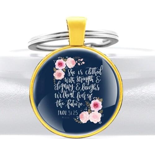 Classic Bible Verse God Design Glass Cabochon Metal Key Chain Charm Men Women Key Ring Unique Jewelry Gifts Keychains