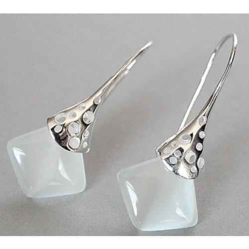 Hot Sell Ladys unique 925 Silver white opal noble hook Earrings 11/2"