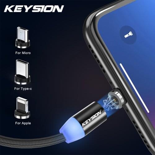 KEYSION 1M Magnetic Charge Cable , Micro USB Cable For iPhone XR XS Max X Magnet Charger USB Type C Cable LED Charging Wire Cord