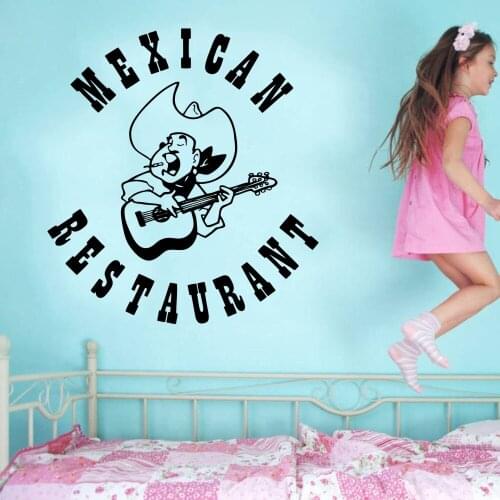 Mexican Restaurant Sign Wall Sticker Folk Music Sombrero Guitar Design Wall Decal Mexican Food Home Decor Wall Murals W-25