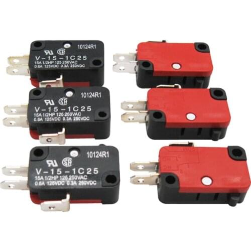 6Pcs 125V/250V 16A SPDT Snap Action Button Micro Limit Switch for Microwave Oven Door Arcade V-15-1C25