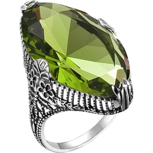 Trendy Peridot Ring Marquis Gemstones Real 925 Sterling Silver Rings For Women Birthstone August Engagement Silver 925 Jewelry