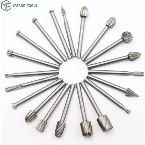 20pcs/set 3.1mm Shank HSS Solid Carbide Milling Cutter Files Rotary Burr Drill Grinding Bit Abrasive Power Tools