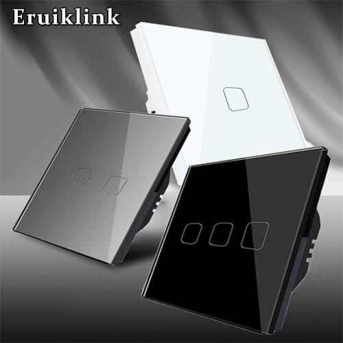 Wall-mounted household switch for LED bulbs EU UK standard touch sensor control wall switch 1/2/3 Gang 1 Way crystal glass panel