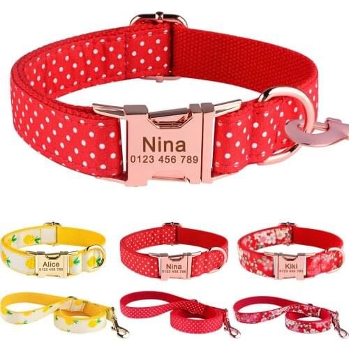 Fashion Print Nylon Leash Custom Nameplate Dog Collar Leash Set Puppy Small Large Medium Printed Engraved Pet Collar Leash Set