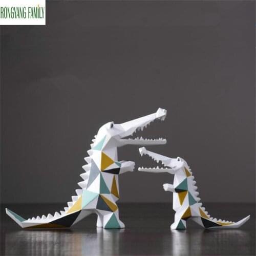 NORDIC CROCODILE STATUE ANIMAL CROCODILIAN SCULPTURE HOME DECOR ALLIGATOR MINIATURES CREATIVE GEOMETRIC RESIN CAYMAN FIGURINES