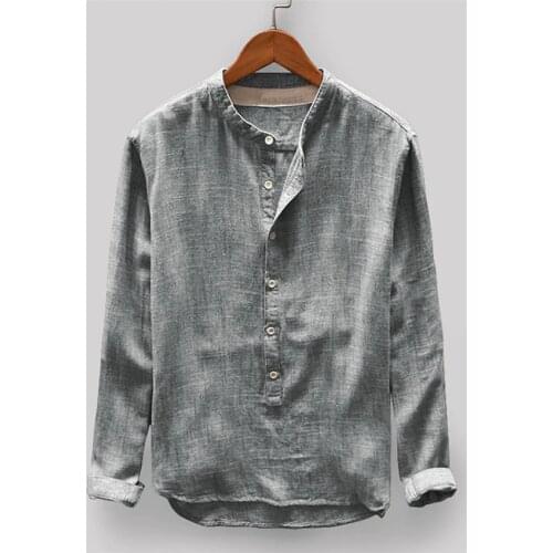 2020 New Mens Traditional Chinese Clothing Tang Suit Long Sleeve Solid Linen Hanfu Men Retro Kung Fu Cheongsam Tops Clothes