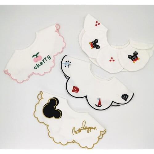 20 autumn new baby bib children saliva towel pure cotton 360 degree rotatable petal embroidery shape rice pocket