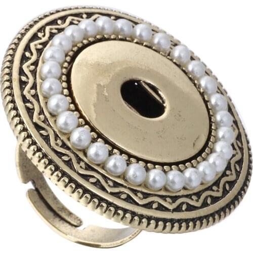 New Big Round Vintage Snap Jewelry Bronze 18mm Snap Button Rings for Women Men Adjustable Size Rings