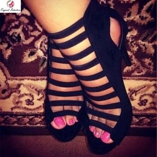 Original Intention Stylish Women Sandals Peep Toe High Heels Summer Sandals Black Shoes Woman Plus Size 4-15