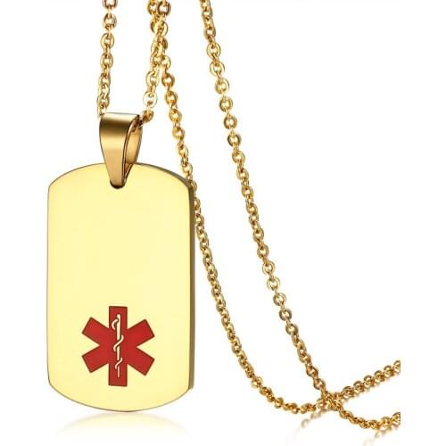 New Product Stainless Steel Medical Logo Pendant Necklace Gold Black Steel Color Rectangular Tag N00491