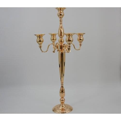 IMUWEN Candle Holders 5-arms Metal Gold Candelabras Crystal Candlesticks For Wedding Event Centerpieces 10 PCS / Lot IM833