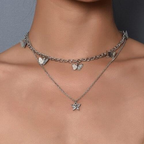 YWZIXLN Boho Crystal Butterfly Pendant Multi-layer Chain Fashion Necklaces Bijoux For Women Elegant Choker Jewelry N084