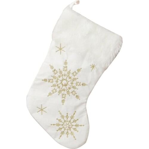 Socks Snowflake Stockings White Embroidered Gift Bag Pack Of 2 1PC Suitable For Fireplace Hanging 46*26cm Large Home Decoration
