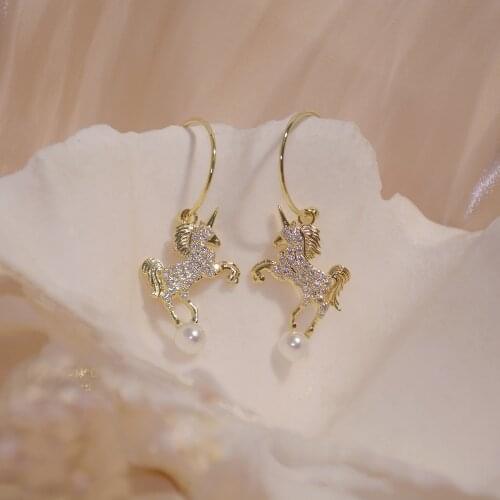 14k Gold Unique Romantic Design Pegasus Unicorn Earrings Ladies Jewelry Bridal Accessories Surprise Gift For Girlfriend