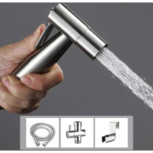 Handheld Toilet Bidet Faucet Sprayer Set Kit Self Cleaning Stainless Steel Spray Gun Bathroom Shower Head No Punch Washing Floor