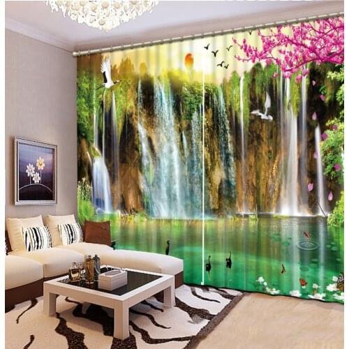 Waterfall curtains scenic curtain Drapes Living room Bedroom Decor 2 Panels HooksWindow Curtains Blackout curtain