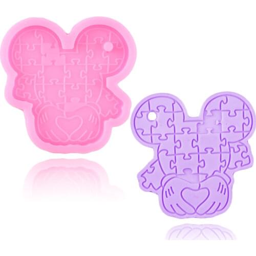 Disney Mickey Puzzle Keychain Silicone Molds Mouse Hand Necklace Jewelry Epoxy Resin Mold Cupcake Chocolate Candy Fondant Moulds