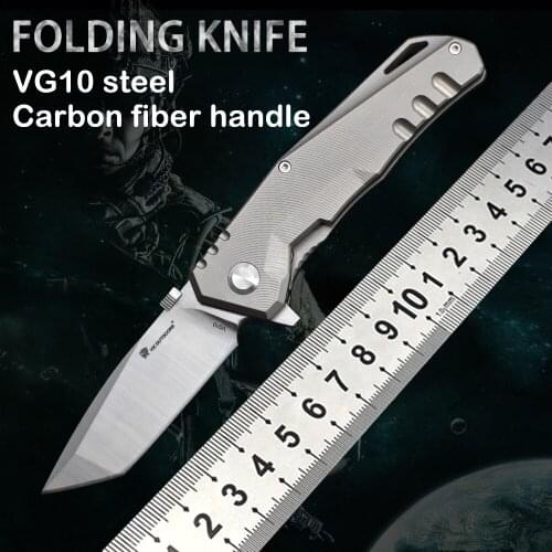 Folding knife pocket knife outdoor self-defense rescue sharp folding knife sharp fruit knife VG10 steel carbon fiber handle EDC