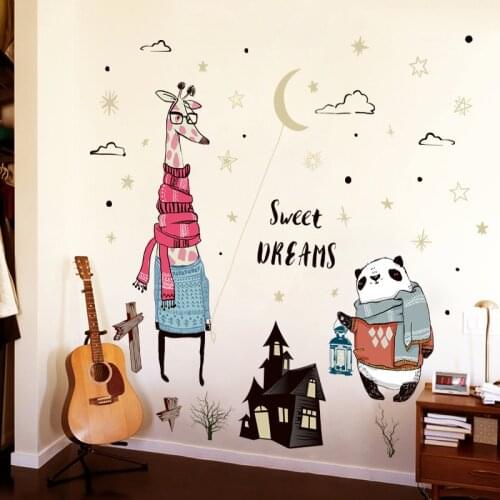 Sweet Dream Vinyl Wall Stickers Kindergarten Kids room Decor Removable Cute Giraffe Panda Wall Decals Art Murals Home Decor dc18