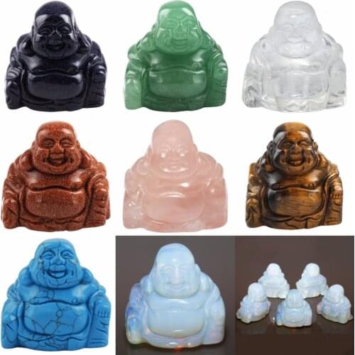 TUMBEELLUWA Gem Stone Hand Carved Happy Buddha Statue Pocket Specimen Sphere Figurine Decor