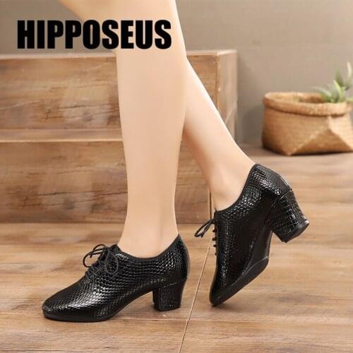 Hipposeus Unisex Latin Dance Shoes Women Men Ballroom Samba Modern Tango Dancing Shoe Square Dance Shoe Genuine Leather 5CM Heel