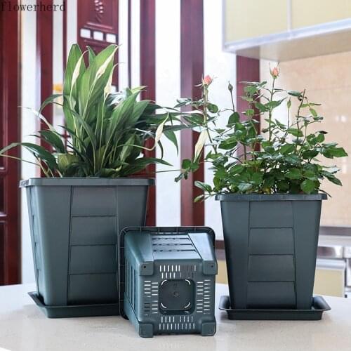 Thickened Resin Square Mouth Porous Ventilating Drainage Root Control Flower Pot Balcony Planting Succulent Rose Green Plant Pot