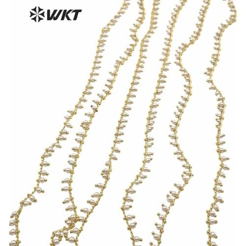 WT-RBC167 Luxury Natural Freshwater Pearl Chain Round Pearl With Gold Plated Chain For Jewelry Accessories Finding