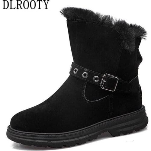 Women Snow Boots Ankle Winter Warm Short Plush Female Leather Casual Shoes Woman Flat Fashion Platform Round Toe Comfortable