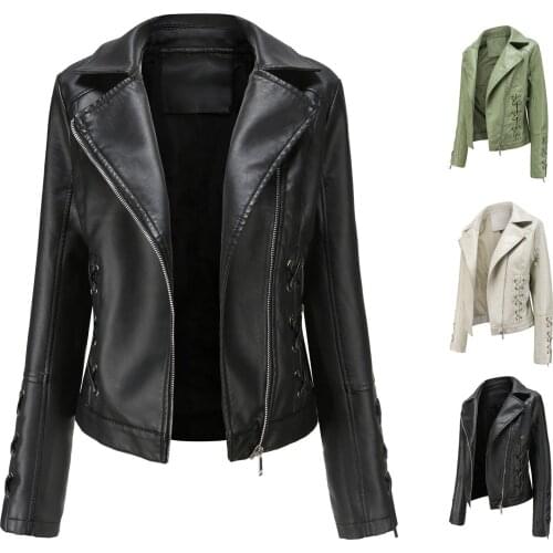 Women Motorcycle Faux Leather Jackets Ladies Streetwear Bomber Jacket Solid Lapel Long Sleeve Autumn Biker Coat Zippers Outwear