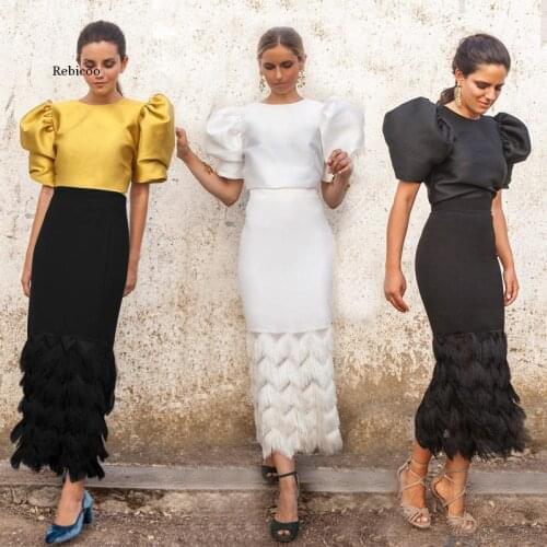 Women vintage two piece sets sexy Puff sleeve maxi Pencil skirt tops pants suits tassel British party female clothing