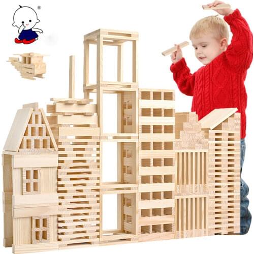 100pcs/set Wooden Montessori Educational Toys DIY Wooden Constructor Childrens Puzzle Building Blocks Early Education Toys