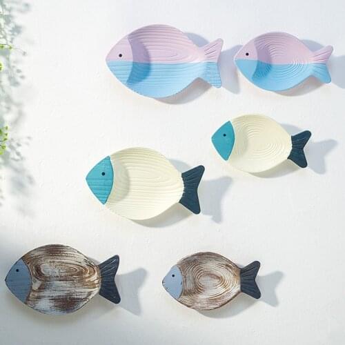 2pcs/Lot Fish Mediterranean Wall Hanging Pendant Ocean 3D Model House Hotel Retro Big And Small Wood Fishes Home Decorations