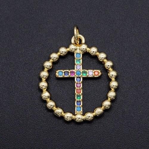25x20mm 100% CZ Zircon DIY Jewelry Rainbow Cross Charm Pendant Wholesale Fashion Jewellery Pendants Necklace Making Charms