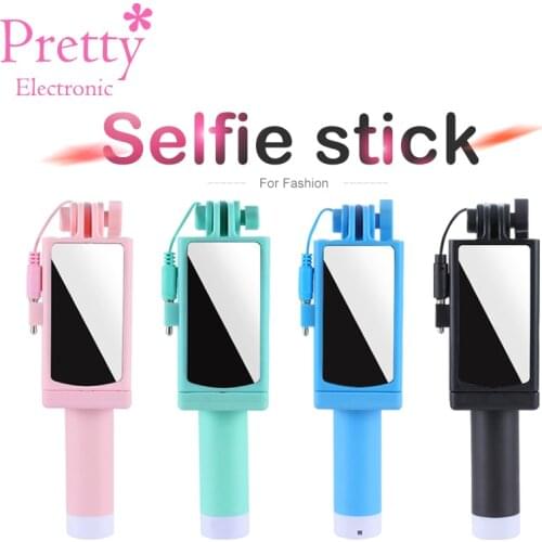 4 Color Mini Extendable Handheld Selfie Stick Stainless Steel Folding Wire Control Android Phone Handheld selfie sticks