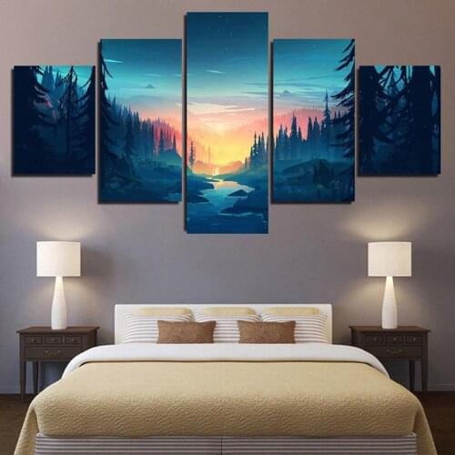 5 Piece Wall Art Canvas Landscape Colorful Oil Painting Mountain Wilderness Sunset Modern Home Bedroom Decoration Posters