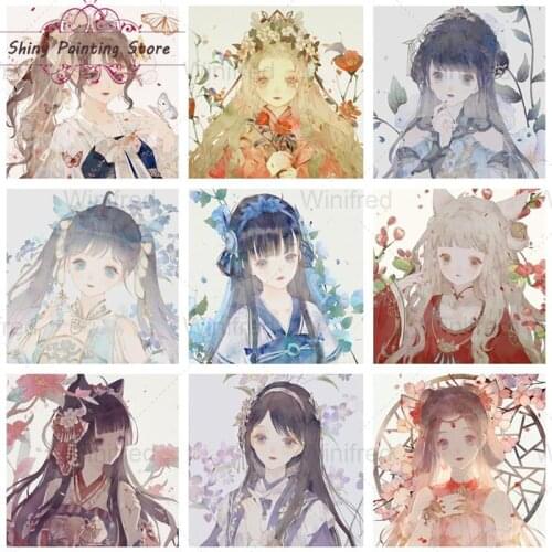 5D Diamond Painting Cute Girl Cartoon Hand Painted Portrait Full Square Round Diamond Embroidery Cross Stitch Diamond Mosaic Art