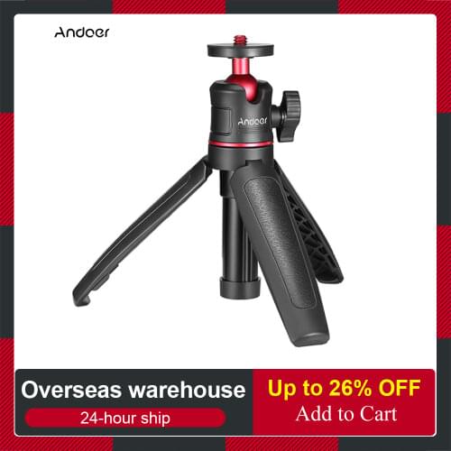 Andoer MT-08 Mini Extendable Desktop Tripod Handheld Photography Bracket Stand with Flexible Ballhead 1/4 Inch Screw Mount