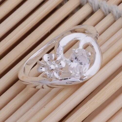 AR028 Hot silver plated Rings for women&men silver 925 jewelry fashion jewelry, flower/transparent stone /acxaiuea aevaiwca