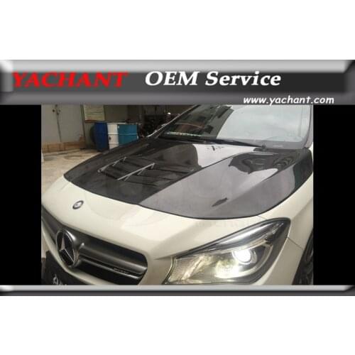 Car-Styling FRP Fiber Glass Front Hood with Carbon Fiber Hood Vents Fit For 13-15 W117 C117 CLA Class BKSS Style Hood Bonnet