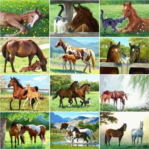 AZQSD 5D Full Square Diamond Embroidery Mosaic Animal DIY Handicraft Diamond Painting Horse Cross Stitch Home Decor Wall Art