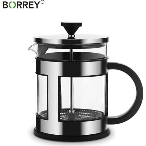 BORREY 1L French Press Coffee Tea Pot Coffee Machine Kettle Stainless Steel Glass Thermos For Coffee Percolator Tool Drinkware