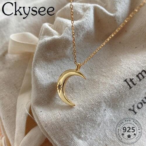 Ckysee Fashion 925 Sterling Silver Necklace Simple Gold Moon Pendant Necklace For Fashion Women Charms Fine Jewelry