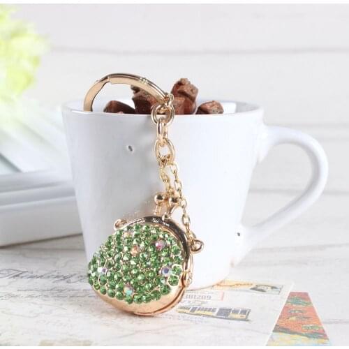 Lady Vintage Handbag Green Crystal Charm Purse Handbag Car Key Keyring Keychain Party Wedding Birthday Gift