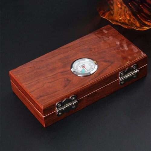 Cigar Humidor Handmade Wood Cigar Box Desktop Humidor with Humidifier, Cedar Wood Case Holds 4 Cigars