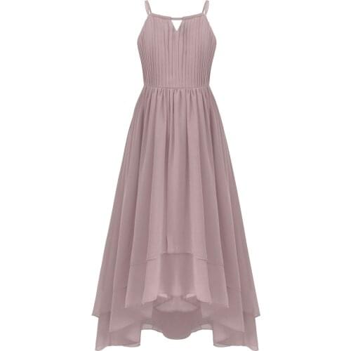 Kid Princess Dress For Teenage Girl Sleeveless Hollow Out High-low Hem Pageant Gown Dress Little Bridesmaid Wedding Party Dress